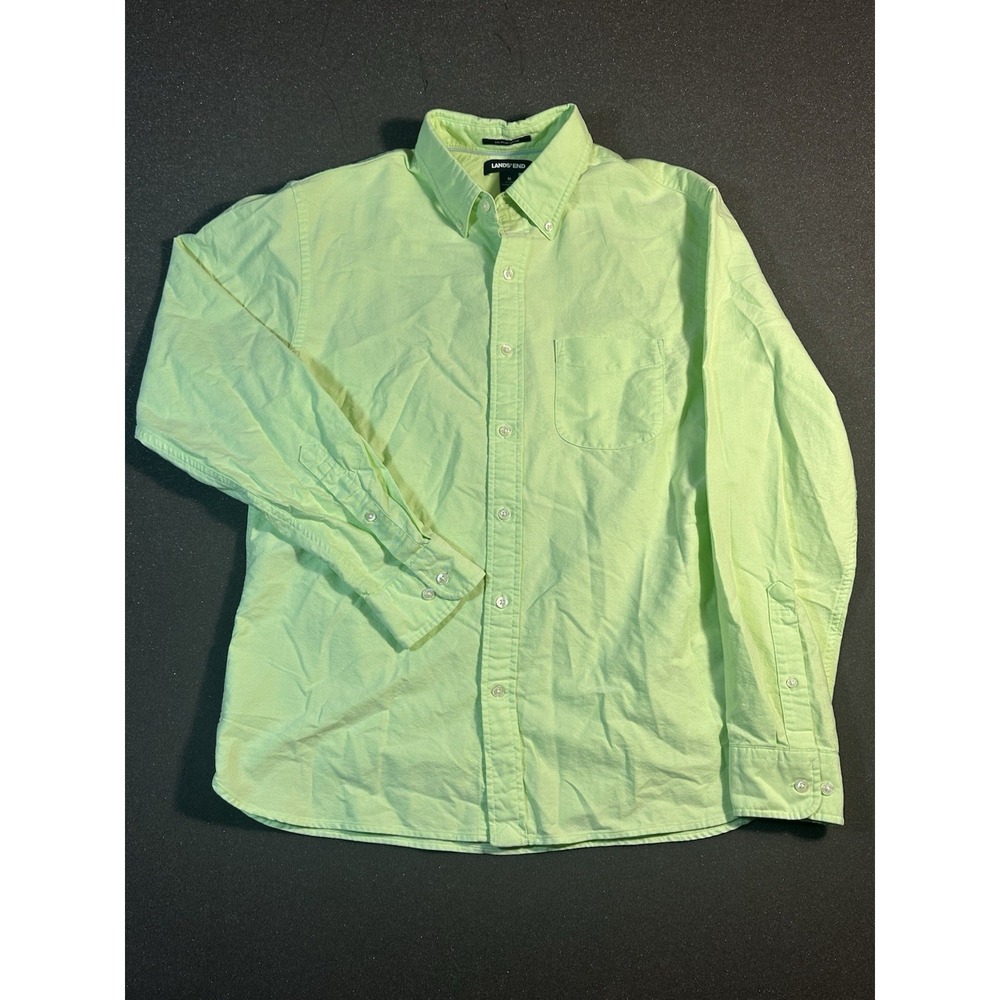 Men's Lands End Sail Rigger Oxford Button Down Green Medium 15-15 1/2
